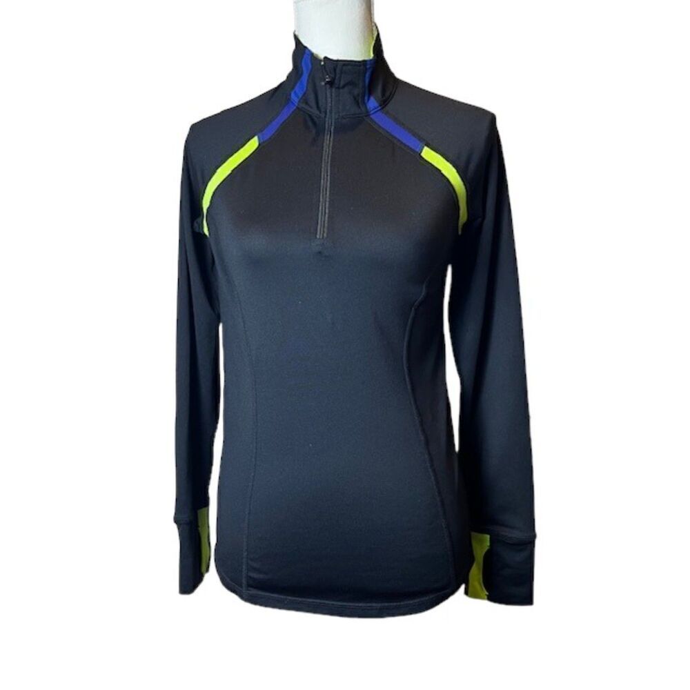 Xersion Women's Half Zip Running Top Black with‎ Blue and Lime XS